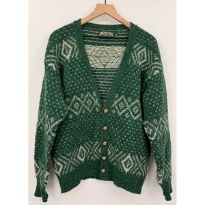 Vintage American Eagle Sweater Mens Medium Wool Made USA Cardigan Holiday